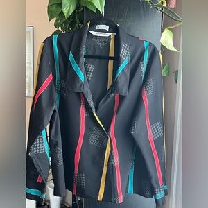 Diane Von Furstenburg Black Blouse with Colorful Pattern